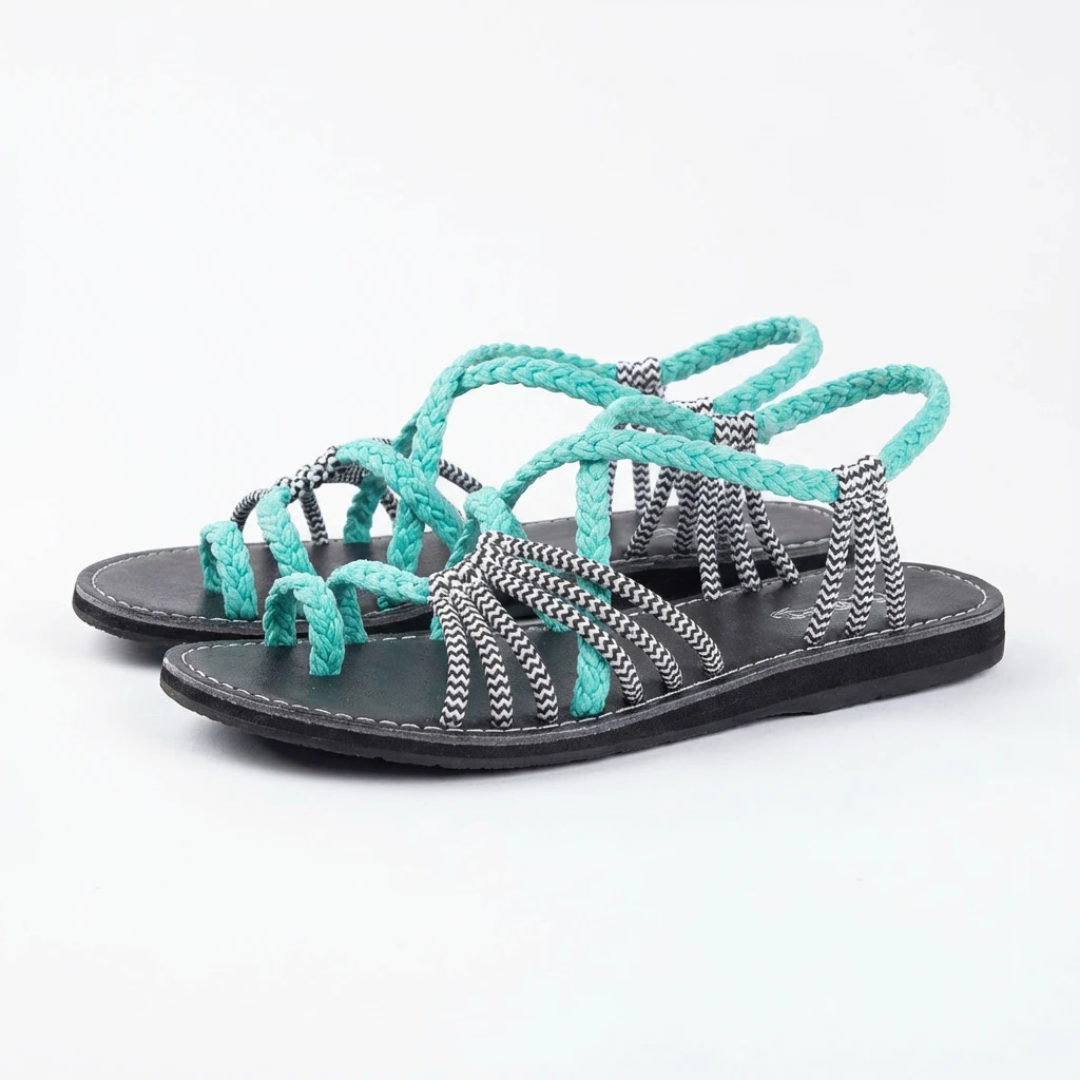 Women's Artisan Leather Slides with Woven Detail