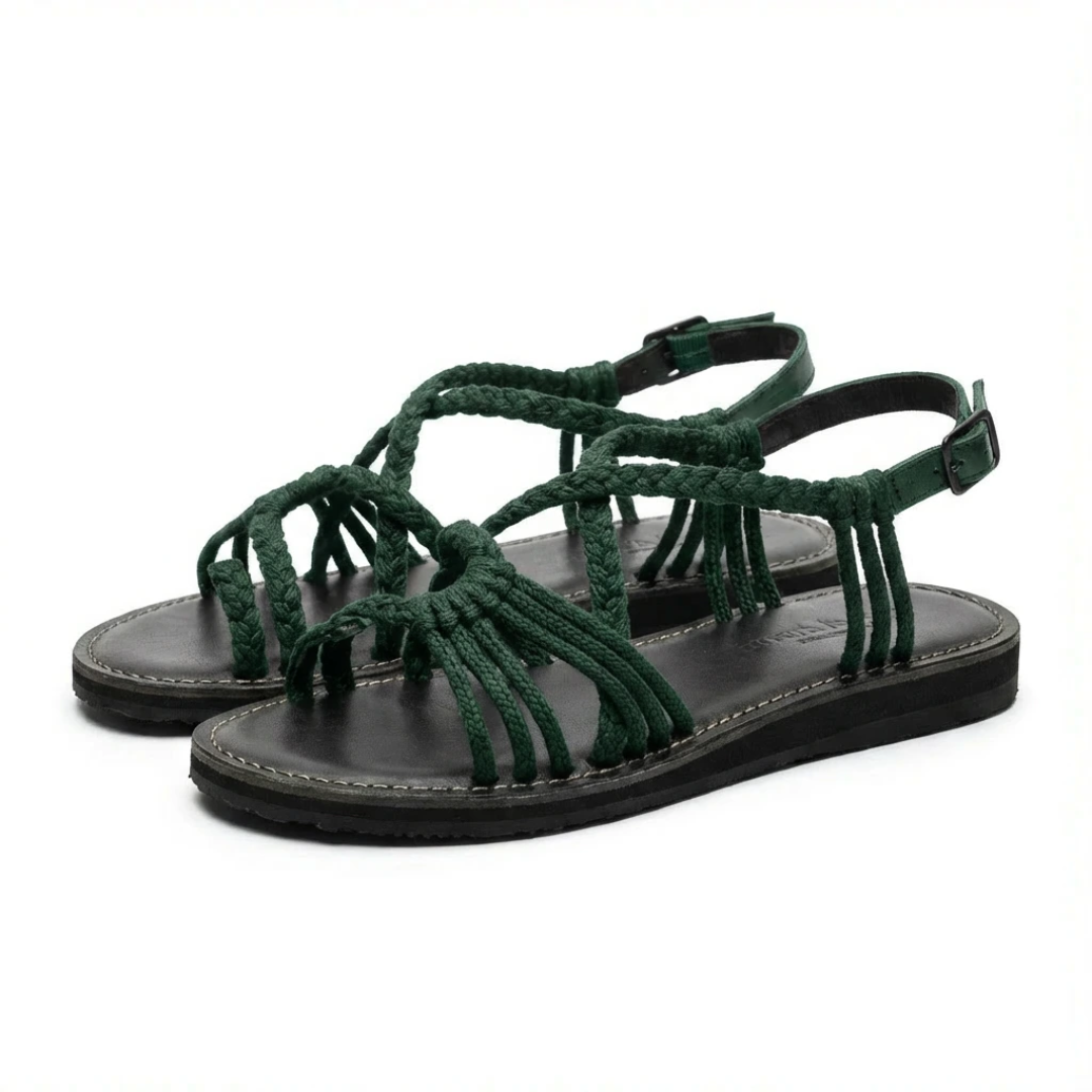 Women's Artisan Leather Slides with Woven Detail