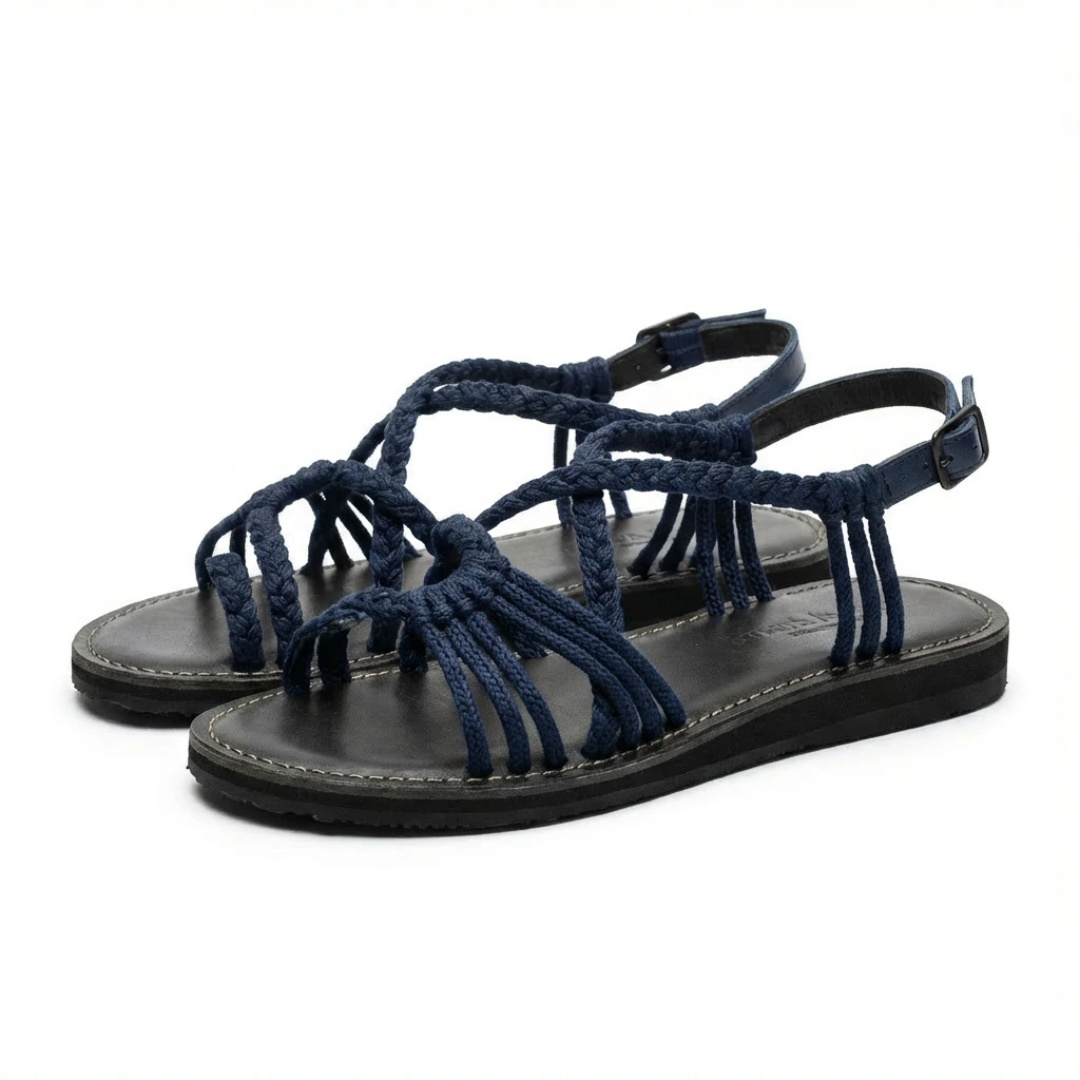 Women's Artisan Leather Slides with Woven Detail