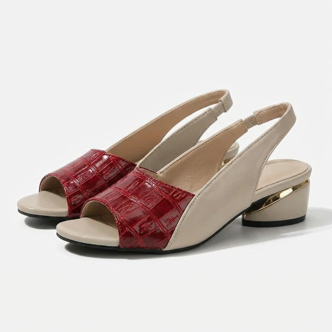 Women's Two-Tone Chunky Heel Sandals with Cushioned Open-Toe Comfort