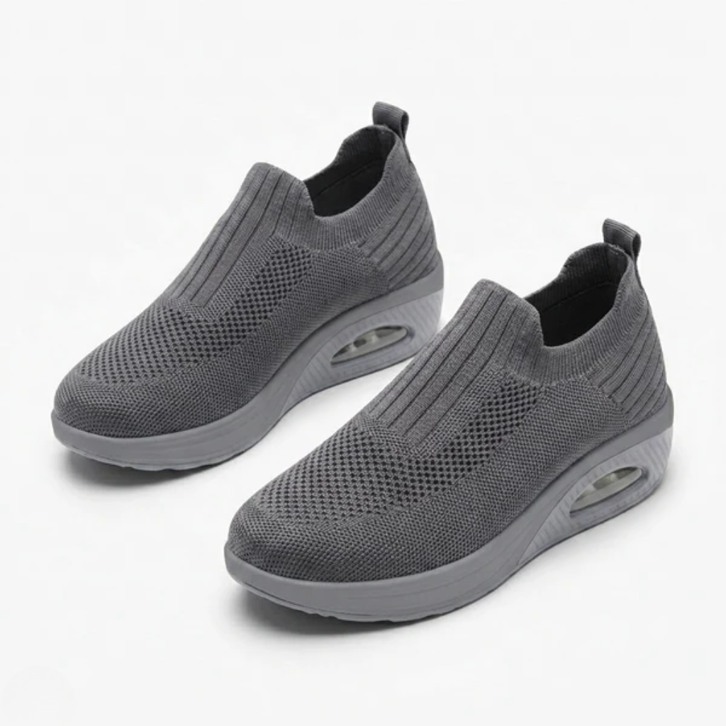 Women's Ergonomic Mesh Slip-On Sneakers with Air Cushion Sole and Contrast Trim