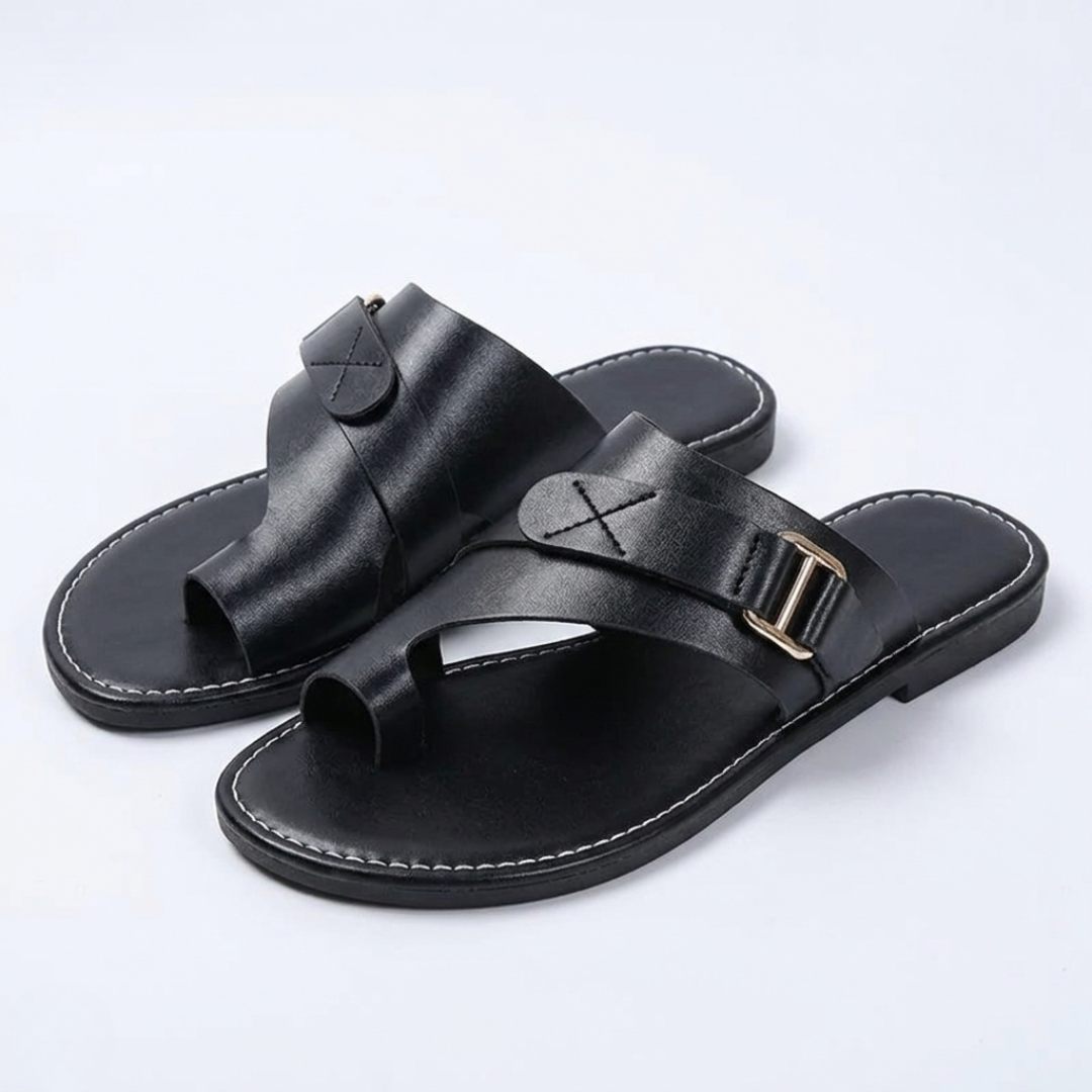 Women's Leather Sandals with Wide Toe-Box and Support