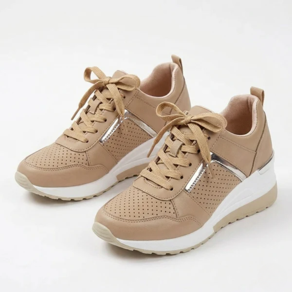 Women's Orthopedic Lace-Up Sneakers with Metallic Trim and Perforated Side Panels
