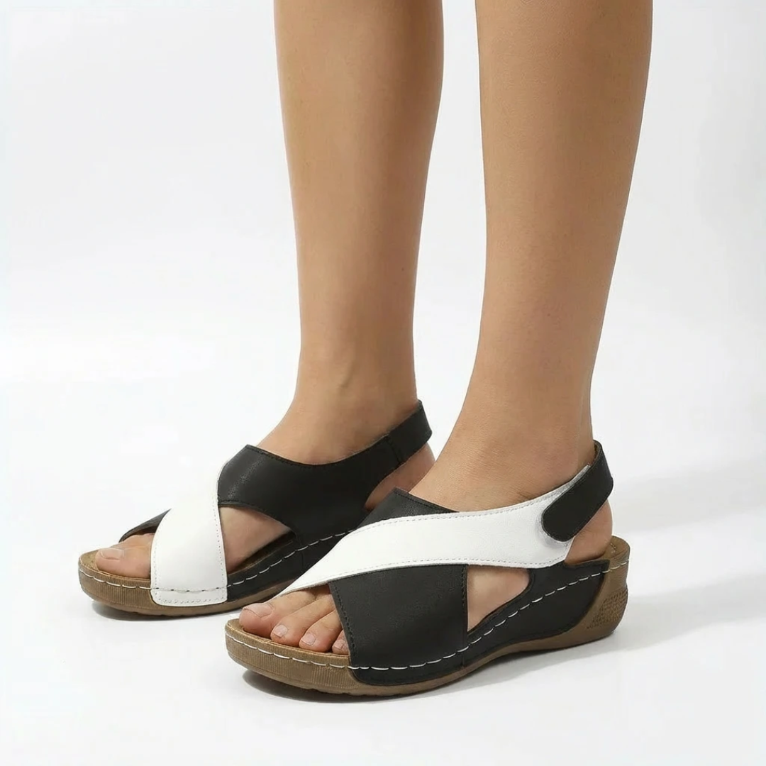 Women's Adjustable Leather Sandals with Contoured Footbed