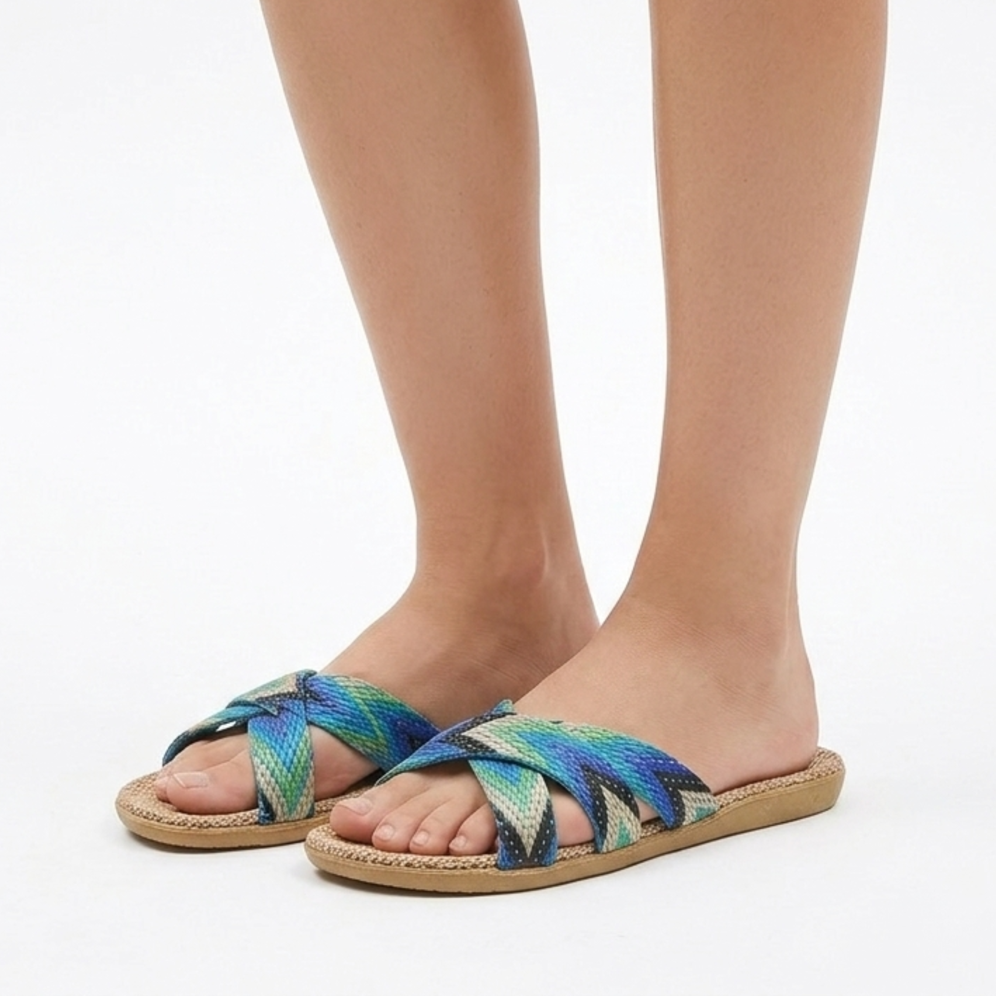 Women's Striped Linen Flats with Lightweight Sole for Comfort