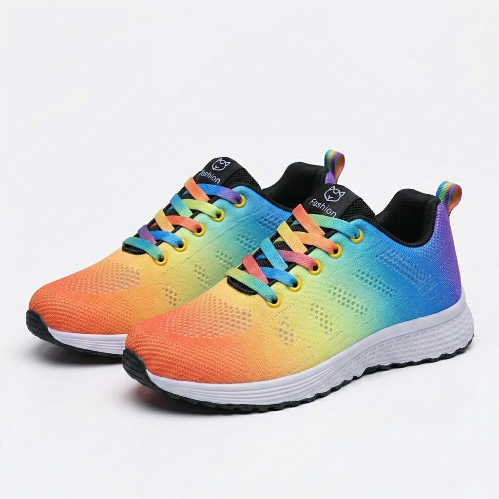 Women's Orthopedic Mesh Sneakers with Textured Sole and Lace-Up Detail