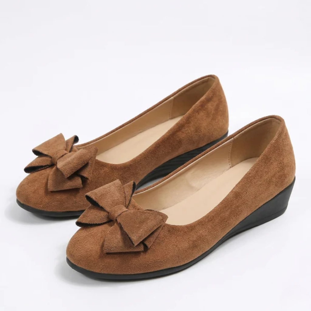 Women's Ergonomic Wedge Pumps with Bow Detail and Soft Finish