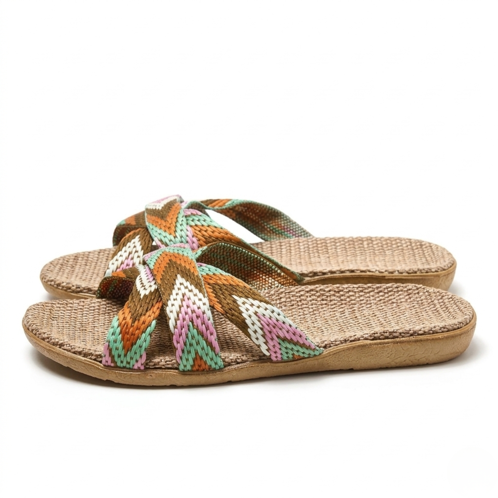 Women's Striped Linen Flats with Lightweight Sole for Comfort