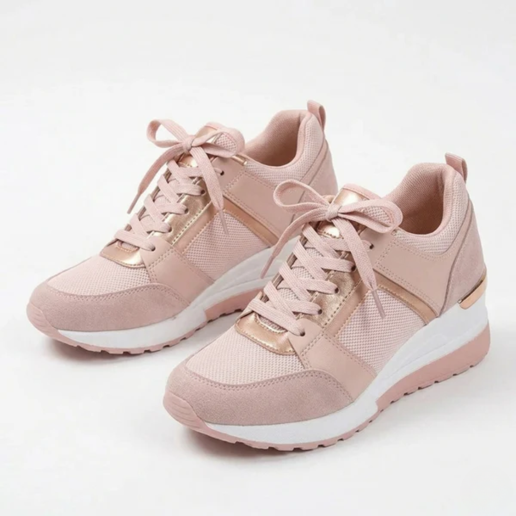 Women's Orthopedic Lace-Up Sneakers with Metallic Trim and Perforated Side Panels