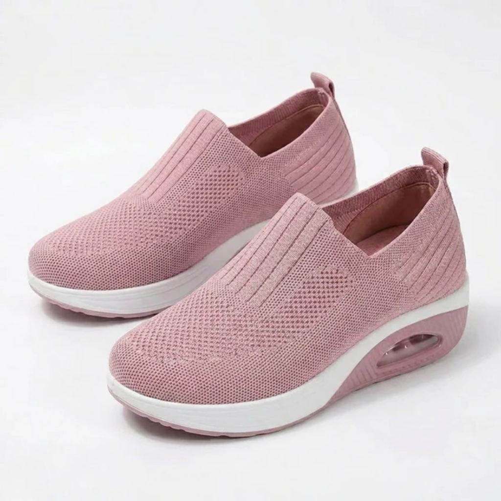 Women's Ergonomic Mesh Slip-On Sneakers with Air Cushion Sole and Contrast Trim