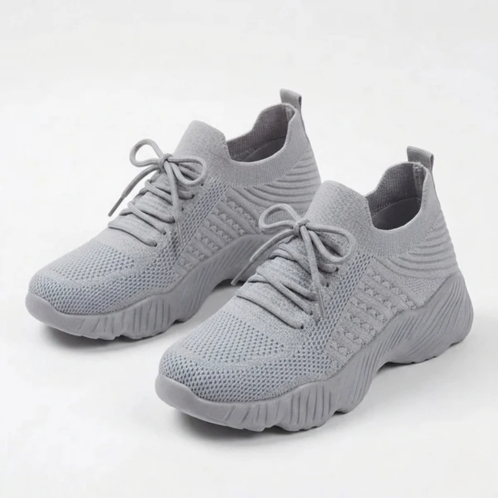 Women's Orthopedic Mesh Sneakers with Textured Platform Sole and Lace-Up Detail