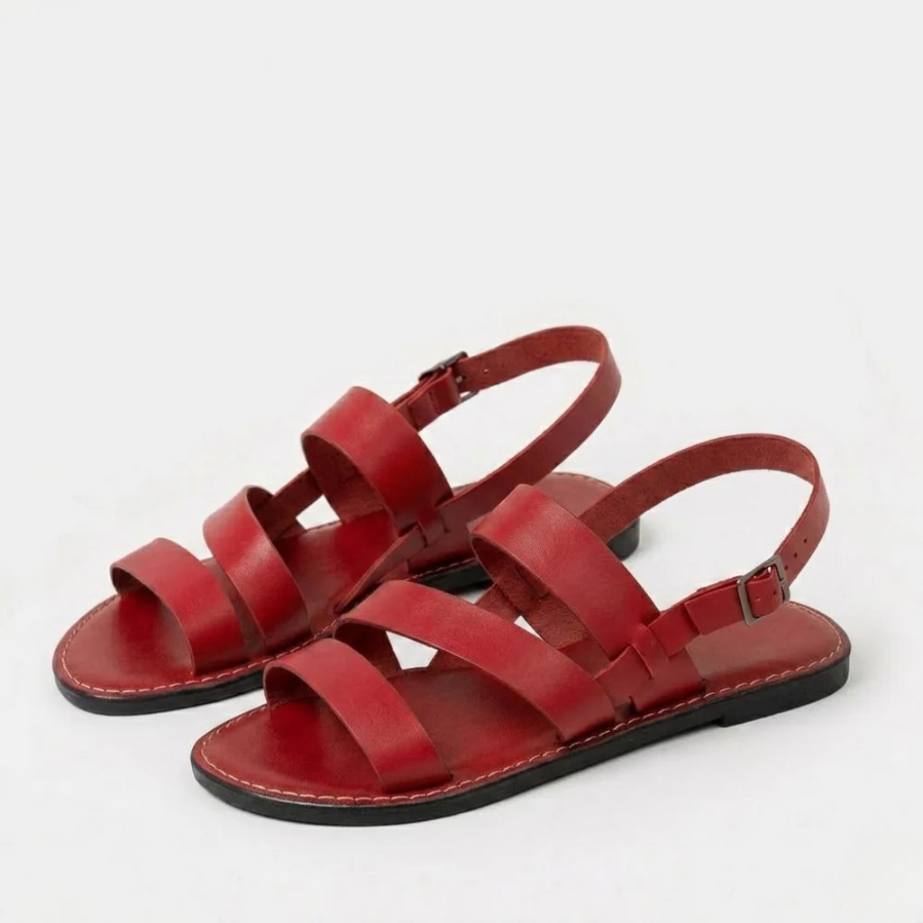 Women's Orthopedic Leather Sandals with Multi-Strap Design and Buckle Closure