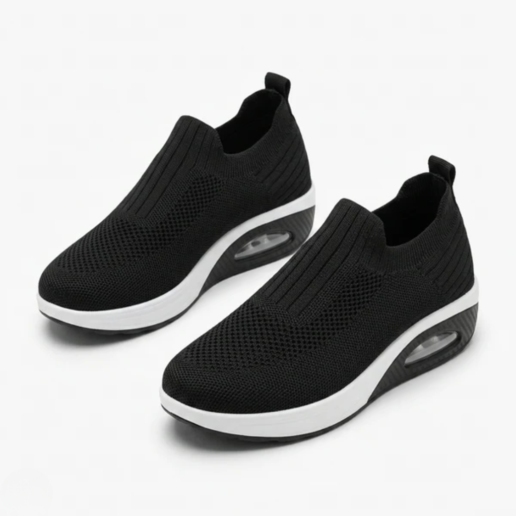 Women's Ergonomic Mesh Slip-On Sneakers with Air Cushion Sole and Contrast Trim