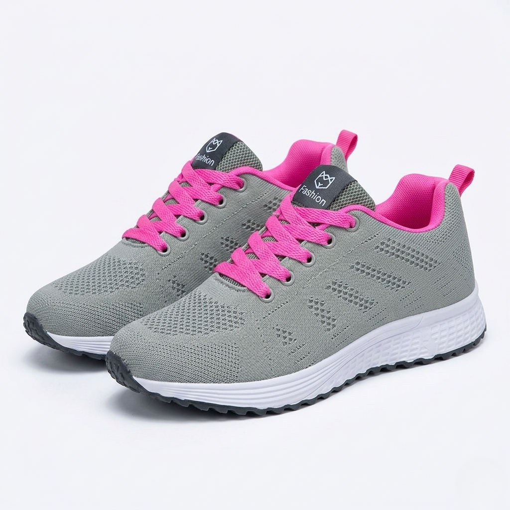 Women's Orthopedic Mesh Sneakers with Textured Sole and Lace-Up Detail