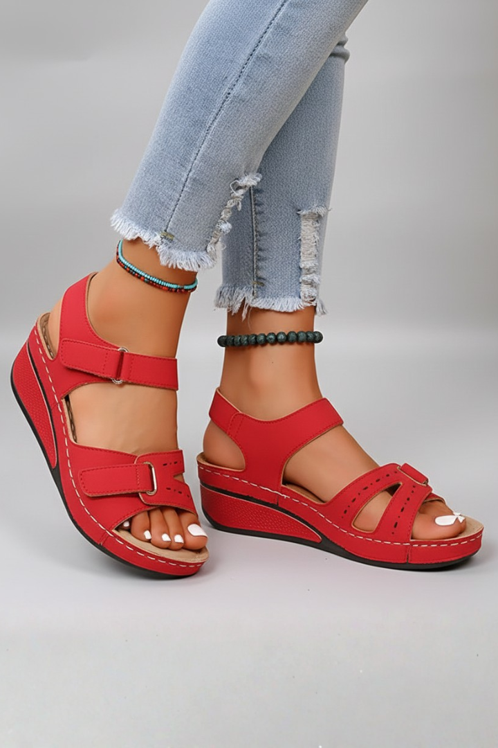 Women's Orthopedic Wedge Sandals with Adjustable Straps and Contrast Stitching