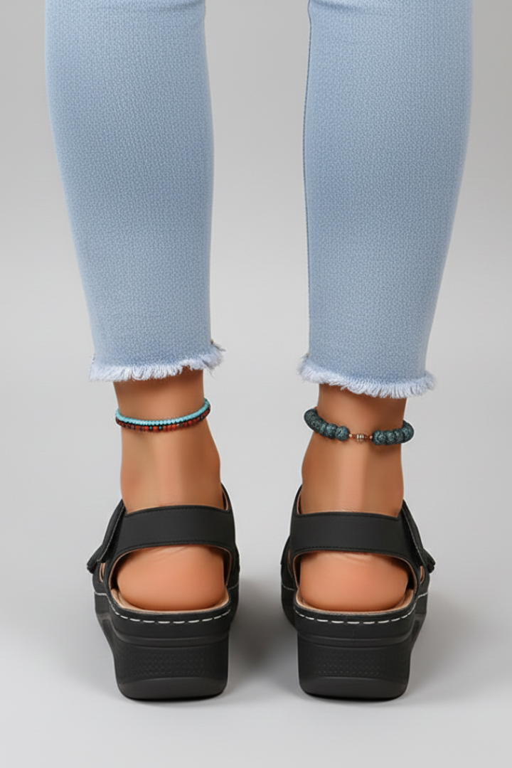 Women's Orthopedic Wedge Sandals with Adjustable Straps and Contrast Stitching
