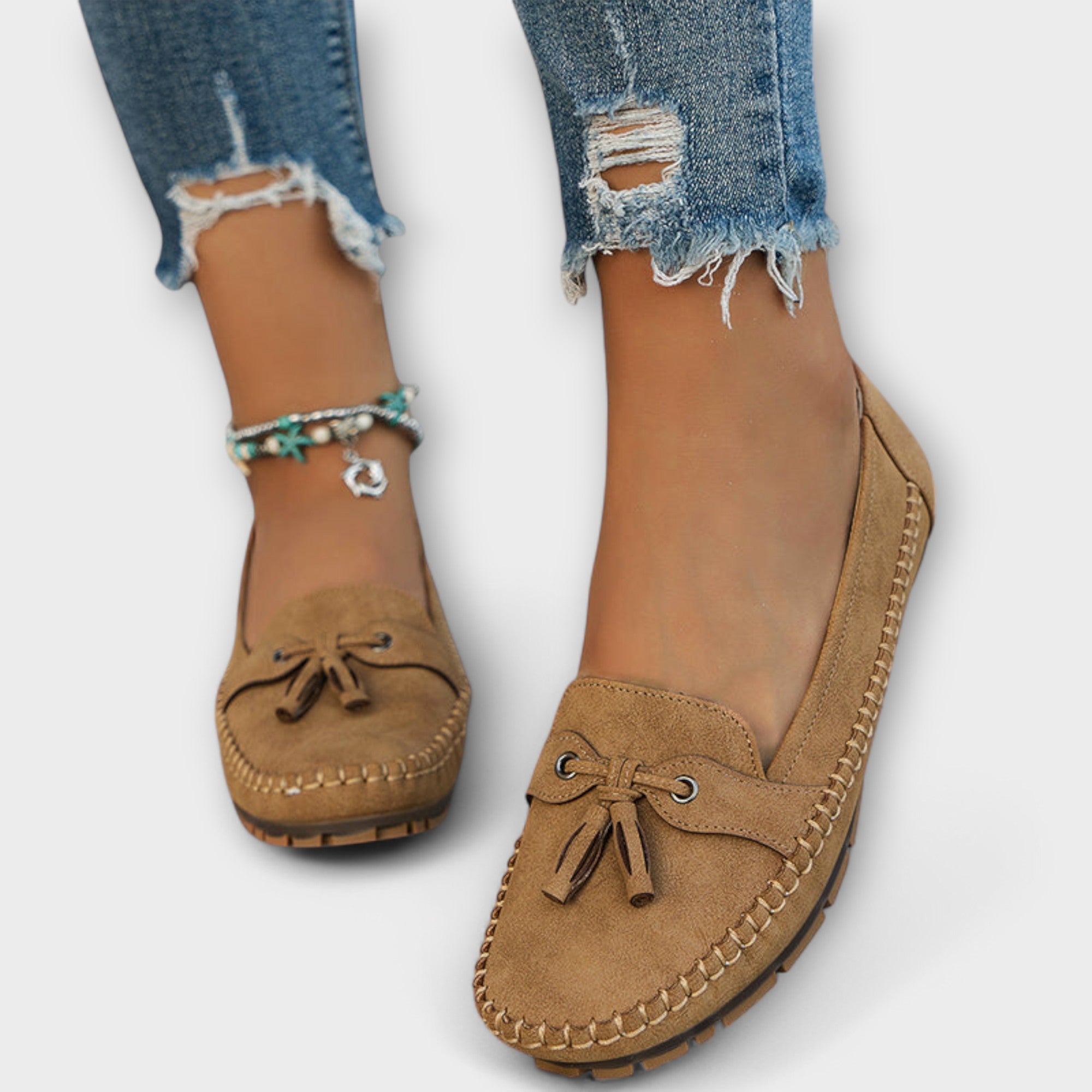 Women's Ergonomic Driving Moccasins with Tassel Detail and Whipstitch Trim