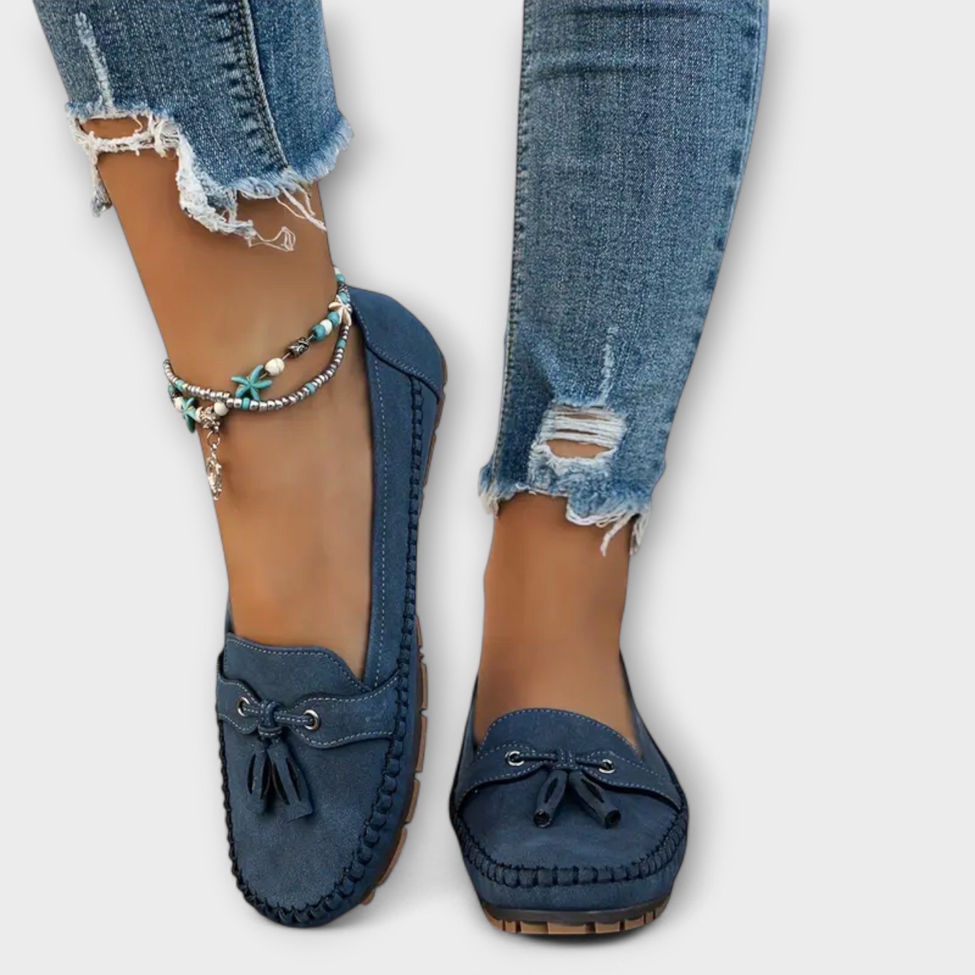 Women's Ergonomic Driving Moccasins with Tassel Detail and Whipstitch Trim