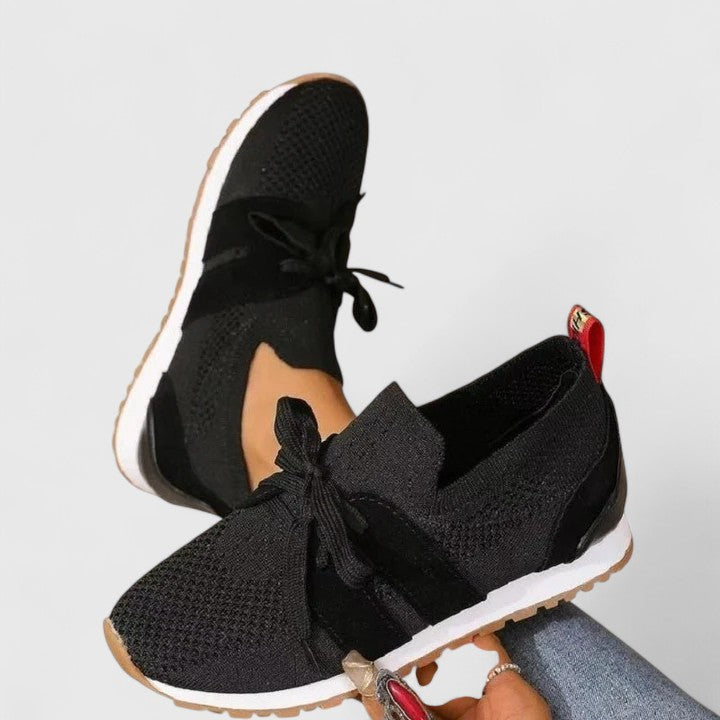 Women's Ergonomic Mesh Sneakers with Knot Detail and Contrast Sole