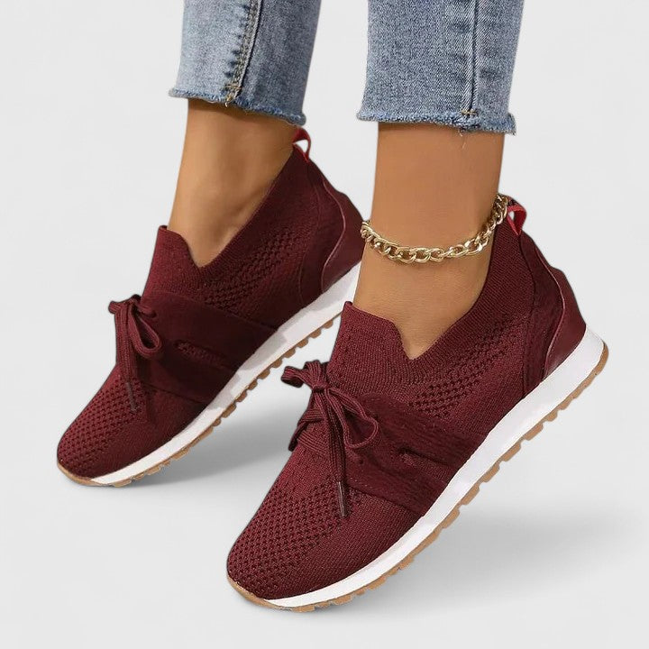 Women's Ergonomic Mesh Sneakers with Knot Detail and Contrast Sole