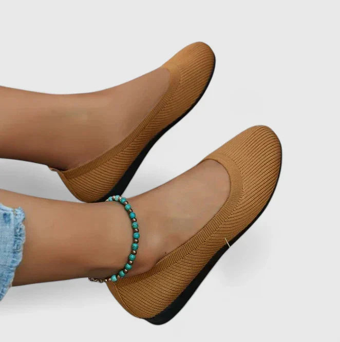 Women's Knit Ballet Flats with Quilted Insole and Round Toe