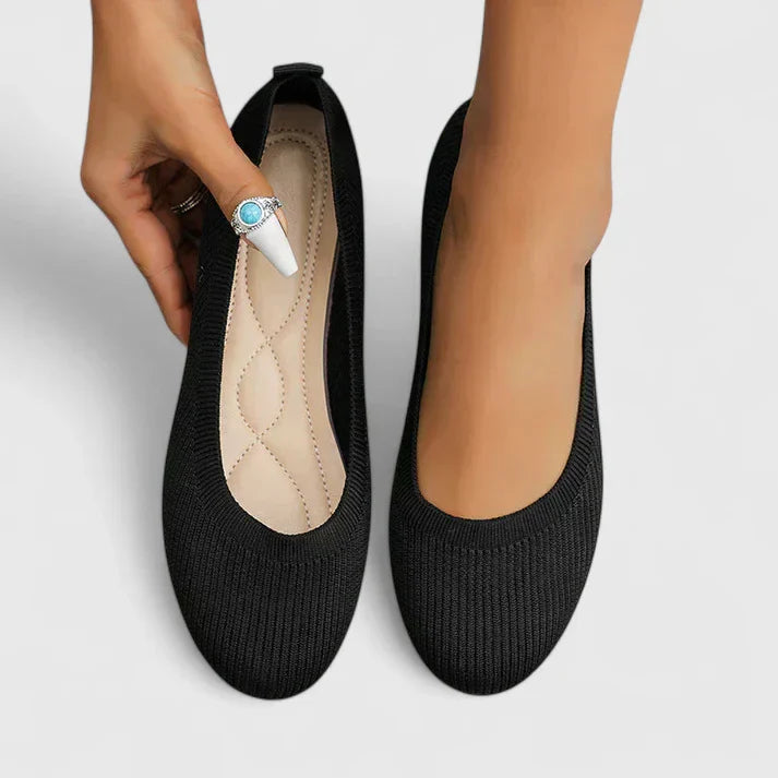 Women's Knit Ballet Flats with Quilted Insole and Round Toe
