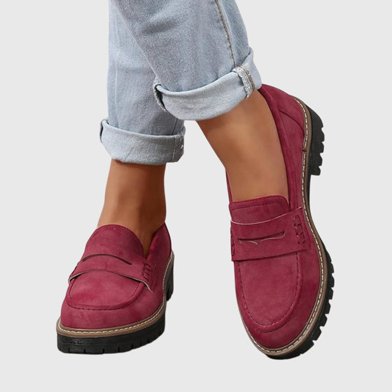 Women's Lug Sole Penny Loafers with Contrast Stitching
