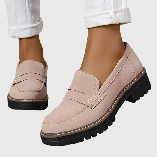 Women's Lug Sole Penny Loafers with Contrast Stitching