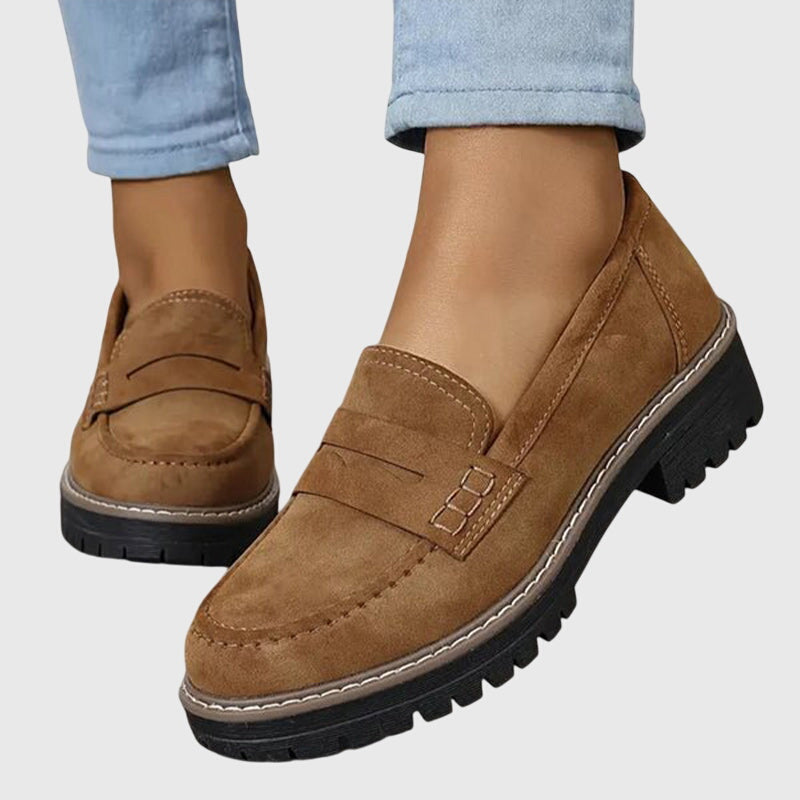 Women's Lug Sole Penny Loafers with Contrast Stitching