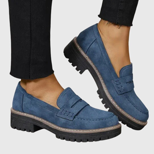 Women's Lug Sole Penny Loafers with Contrast Stitching