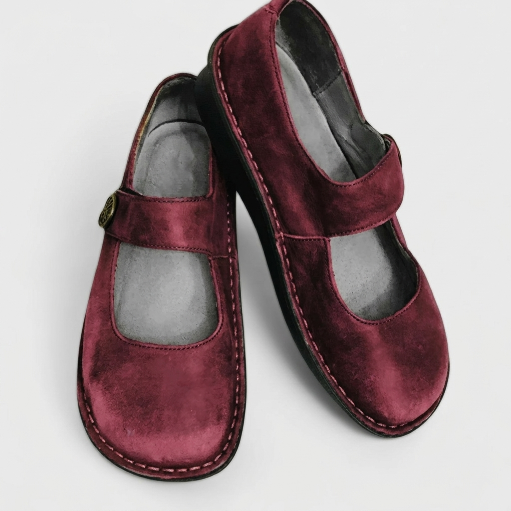 Women's Mary Jane Flats with Round Toe and Contrast Stitching