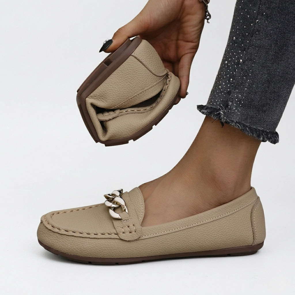 Women's Moccasin Loafers with Metal Chain Detail