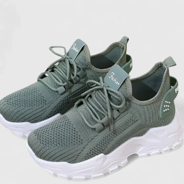 Women's Orthopedic Mesh Sneakers with Chunky Platform Sole and Lace-Up Detail
