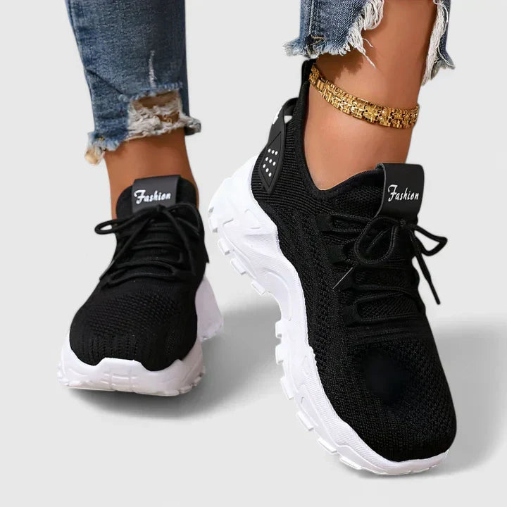 Women's Orthopedic Mesh Sneakers with Chunky Platform Sole and Lace-Up Detail