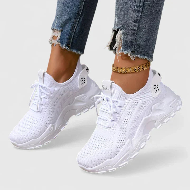 Women's Orthopedic Mesh Sneakers with Chunky Platform Sole and Lace-Up Detail