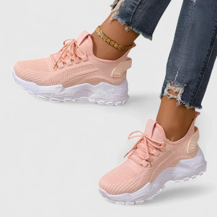 Women's Orthopedic Mesh Sneakers with Chunky Platform Sole and Lace-Up Detail
