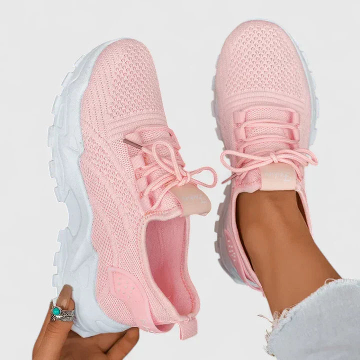 Women's Orthopedic Mesh Sneakers with Chunky Platform Sole and Lace-Up Detail