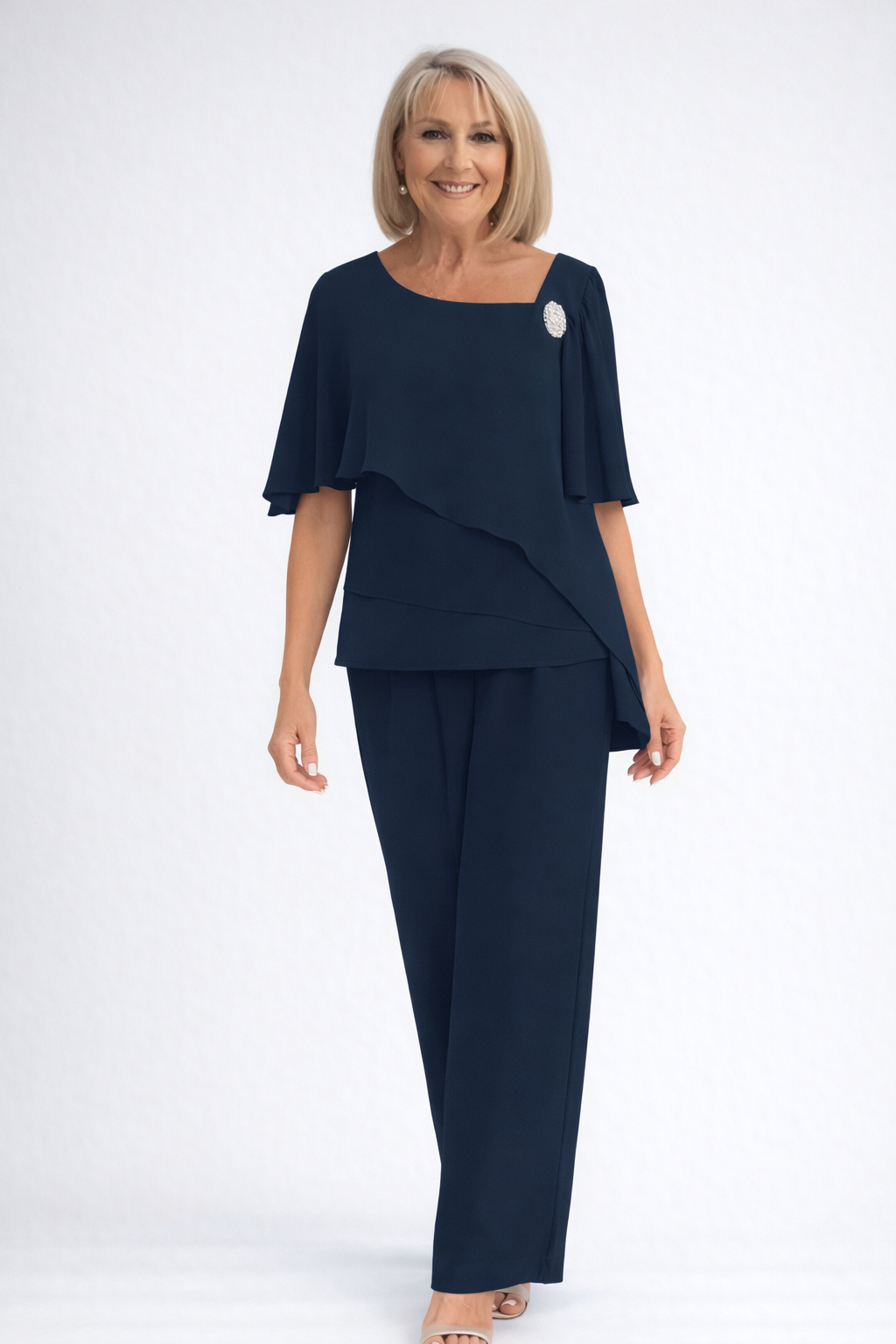 Women's 2-Piece Pants Set with Layered Asymmetric Top and Wide-Leg Trousers
