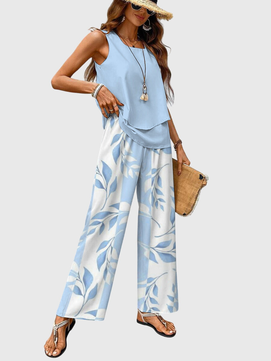 Women's 2-Piece Set Layered Sleeveless Top and Wide Leg Trousers