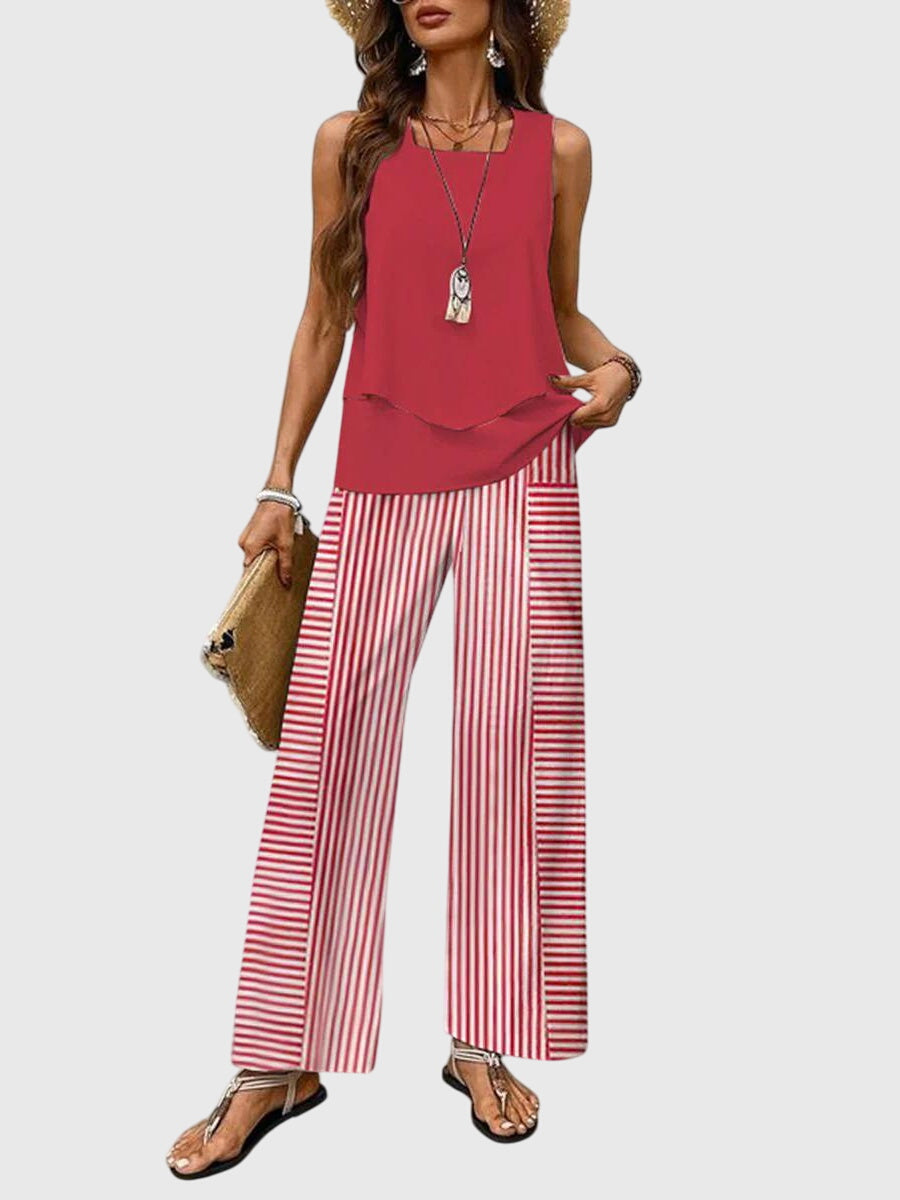 Women's 2-Piece Set Layered Sleeveless Top and Wide Leg Trousers
