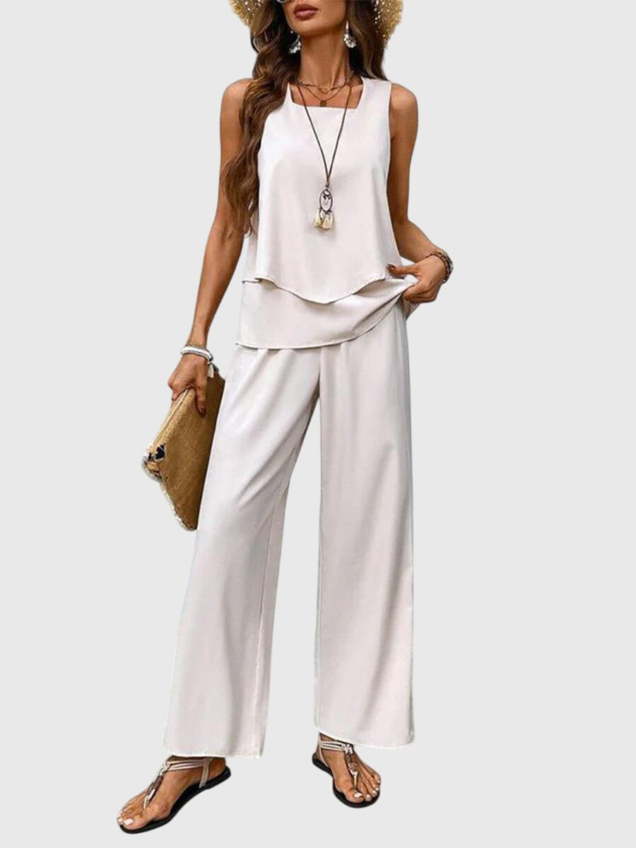 Women's 2-Piece Set Layered Sleeveless Top and Wide Leg Trousers