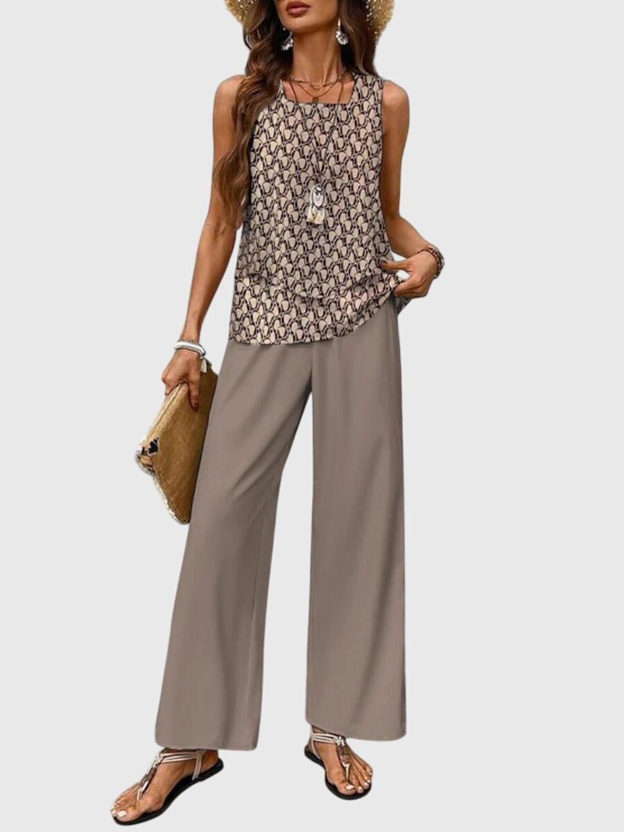 Women's 2-Piece Set Layered Sleeveless Top and Wide Leg Trousers
