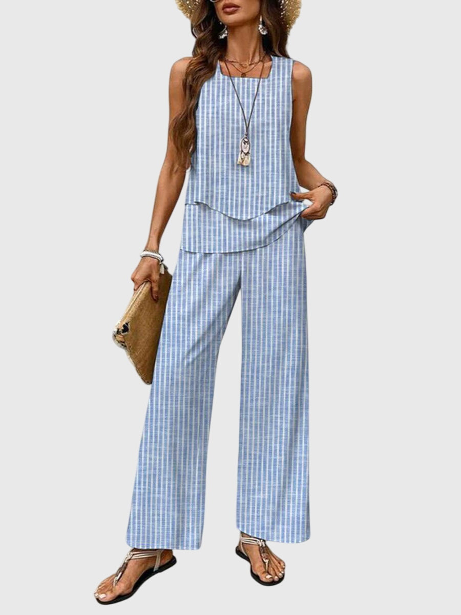 Women's 2-Piece Set Layered Sleeveless Top and Wide Leg Trousers