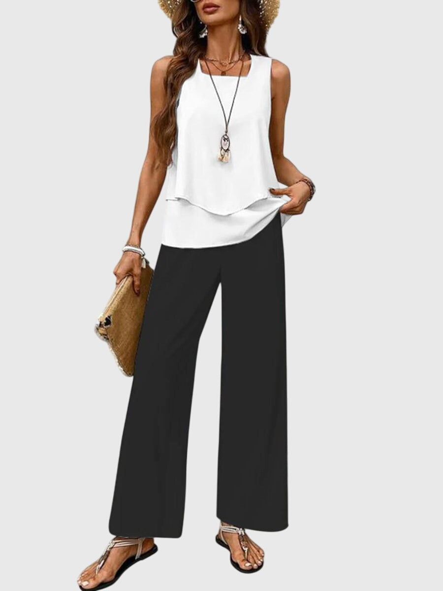 Women's 2-Piece Set Layered Sleeveless Top and Wide Leg Trousers