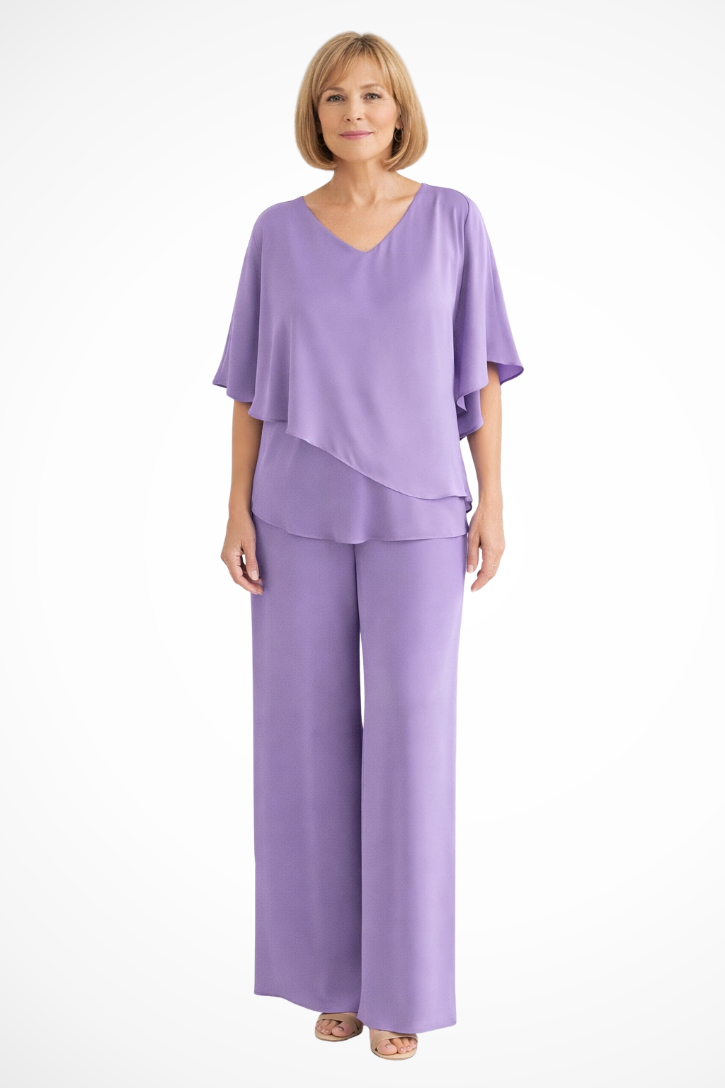 Women's 2-Piece Set with V-Neck Batwing Top and Wide-Leg Trousers