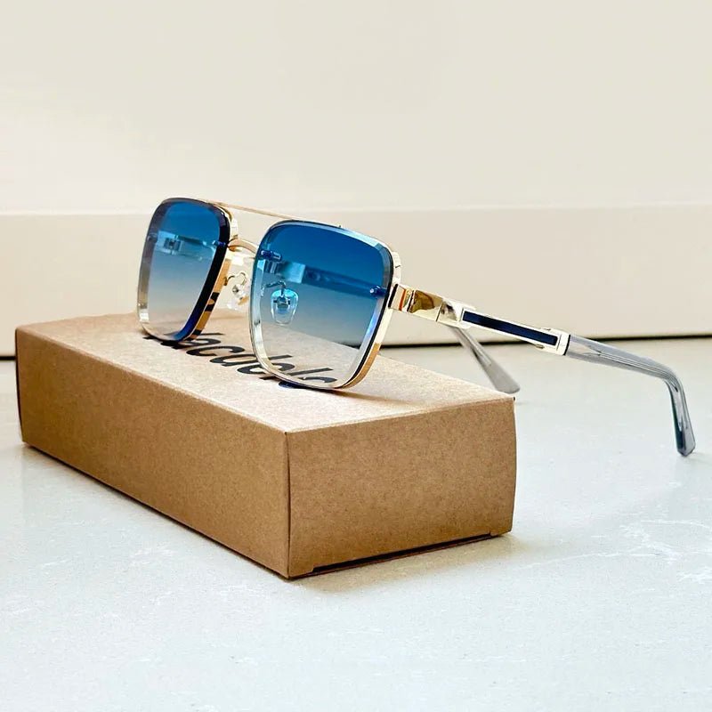 Women's Square Sunglasses Gradient Lenses and Retro Gold Frame