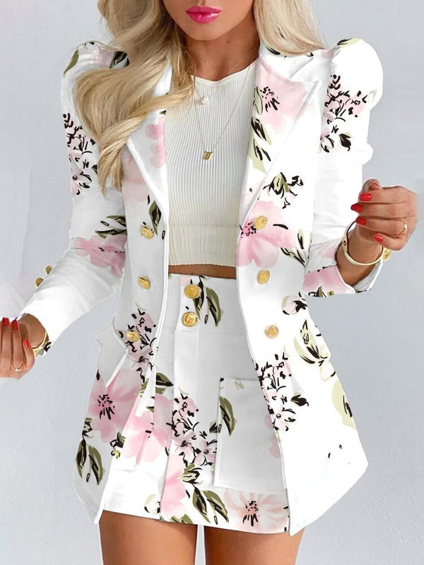 Women's Blazer Skirt Set Double Breasted Matching Two Piece Suit