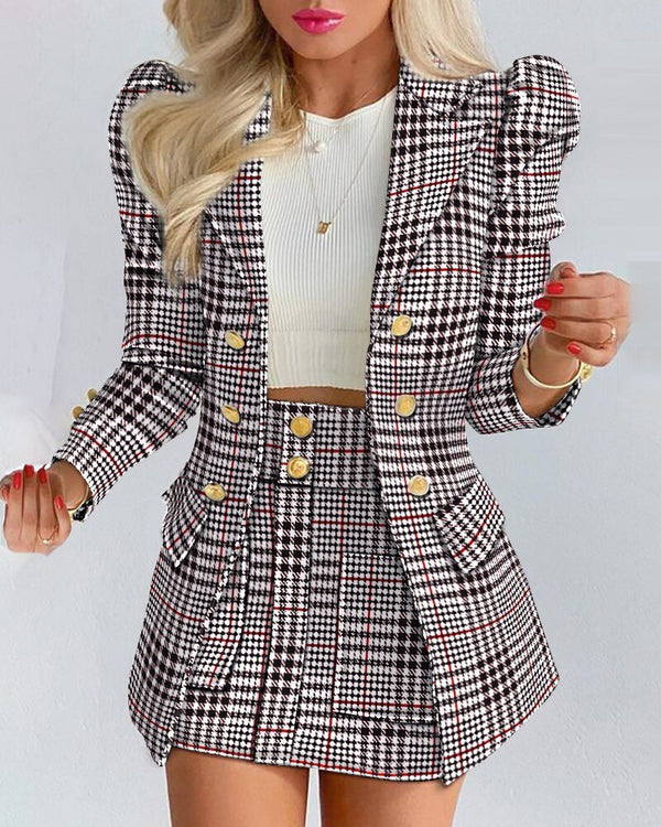 Women's Blazer Skirt Set Double Breasted Matching Two Piece Suit