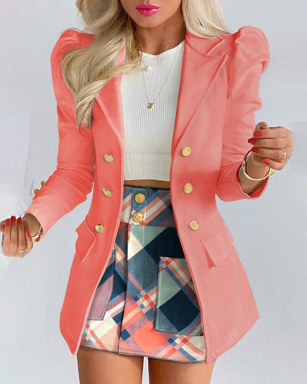 Women's Blazer Skirt Set Double Breasted Matching Two Piece Suit