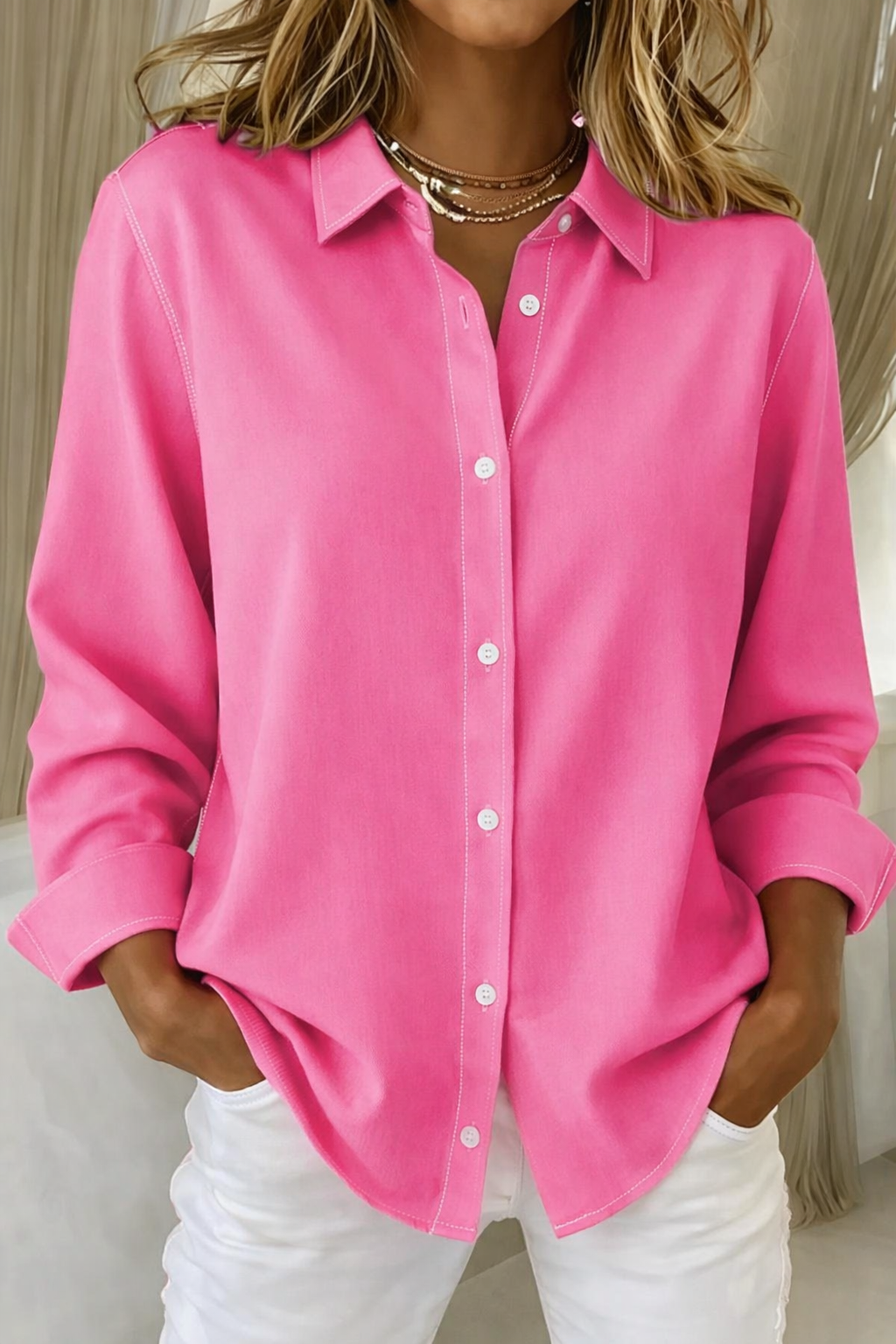 Women's Button-Down Shirt Casual Long Sleeve Blouse